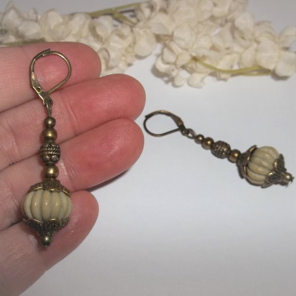 Sage Green and Brown Bronze Boho Earring Set Dangle Beaded Jewelry Gift NWT 6988 - Picture 7 of 9